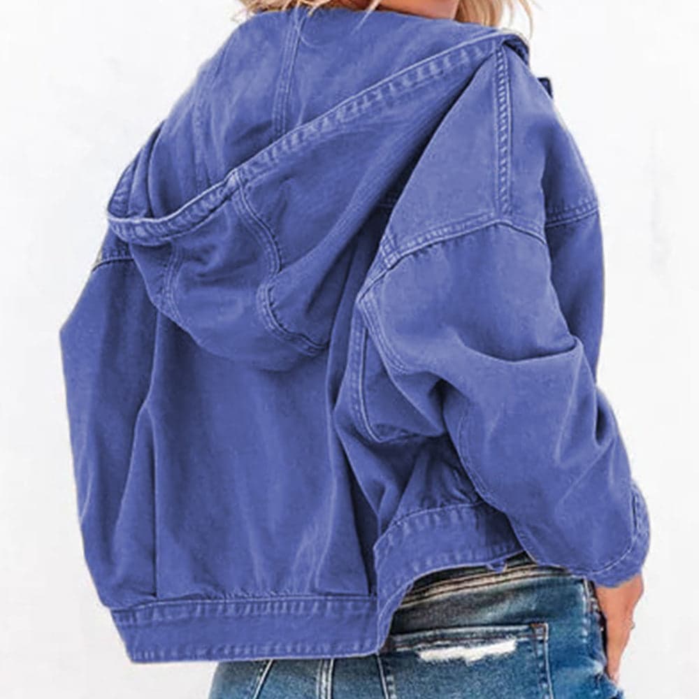 Hooded Dropped Shoulder Denim Jacket - Fuchsia / XL - Thumbnail 9