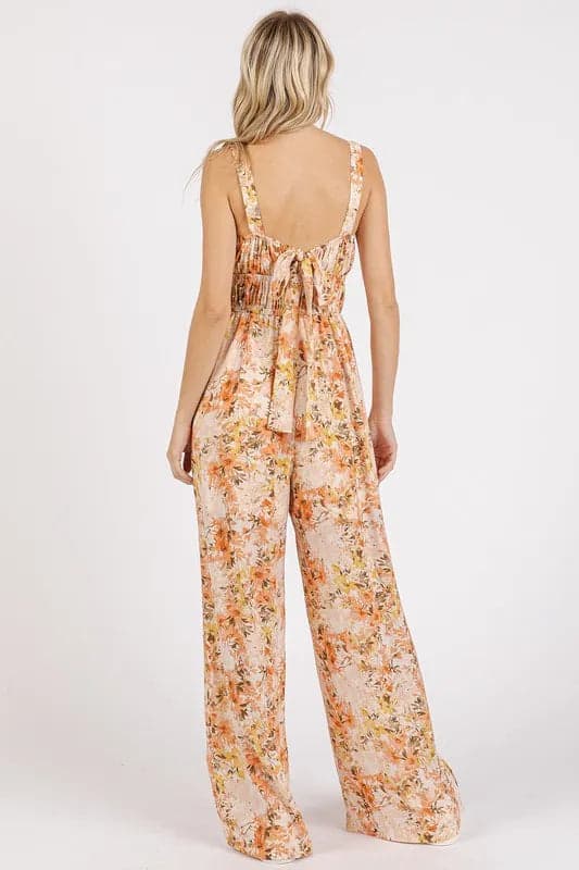 Mittoshop Flower Print Gathered Bust Sleeveless Jumpsuit - Ginger / L - Thumbnail 2