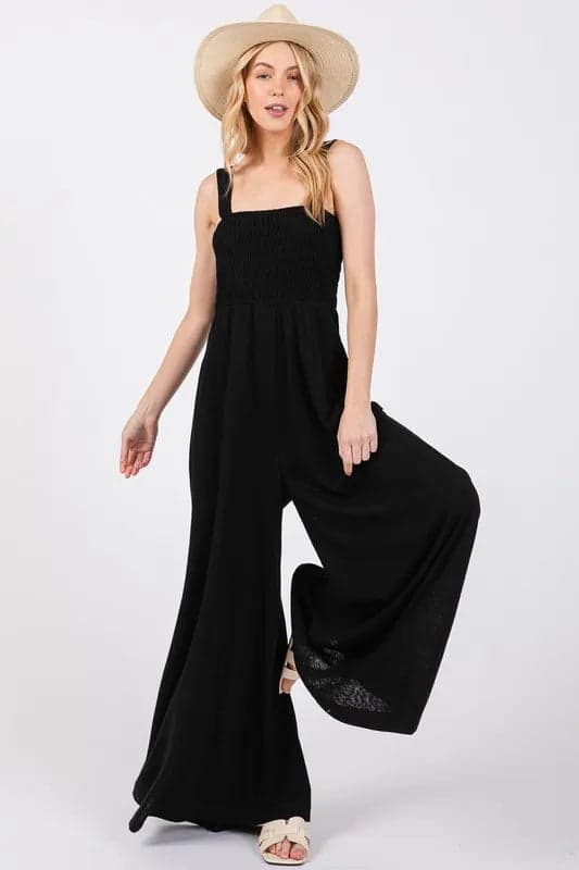 SAGE+FIG Smocked Flowy Wide Leg Jumpsuit - BLACK / S - Thumbnail 5