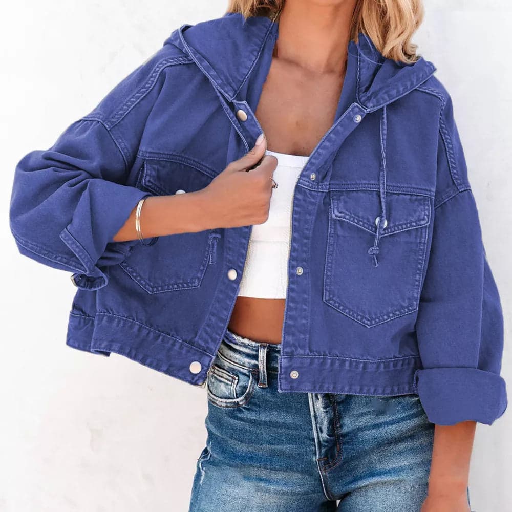 Hooded Dropped Shoulder Denim Jacket - Royal Blue / XL - Thumbnail 7