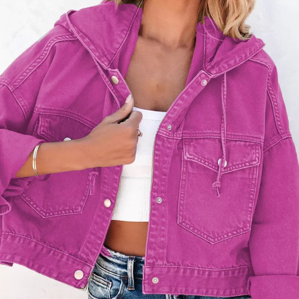 Hooded Dropped Shoulder Denim Jacket - Camel / L - Thumbnail 5