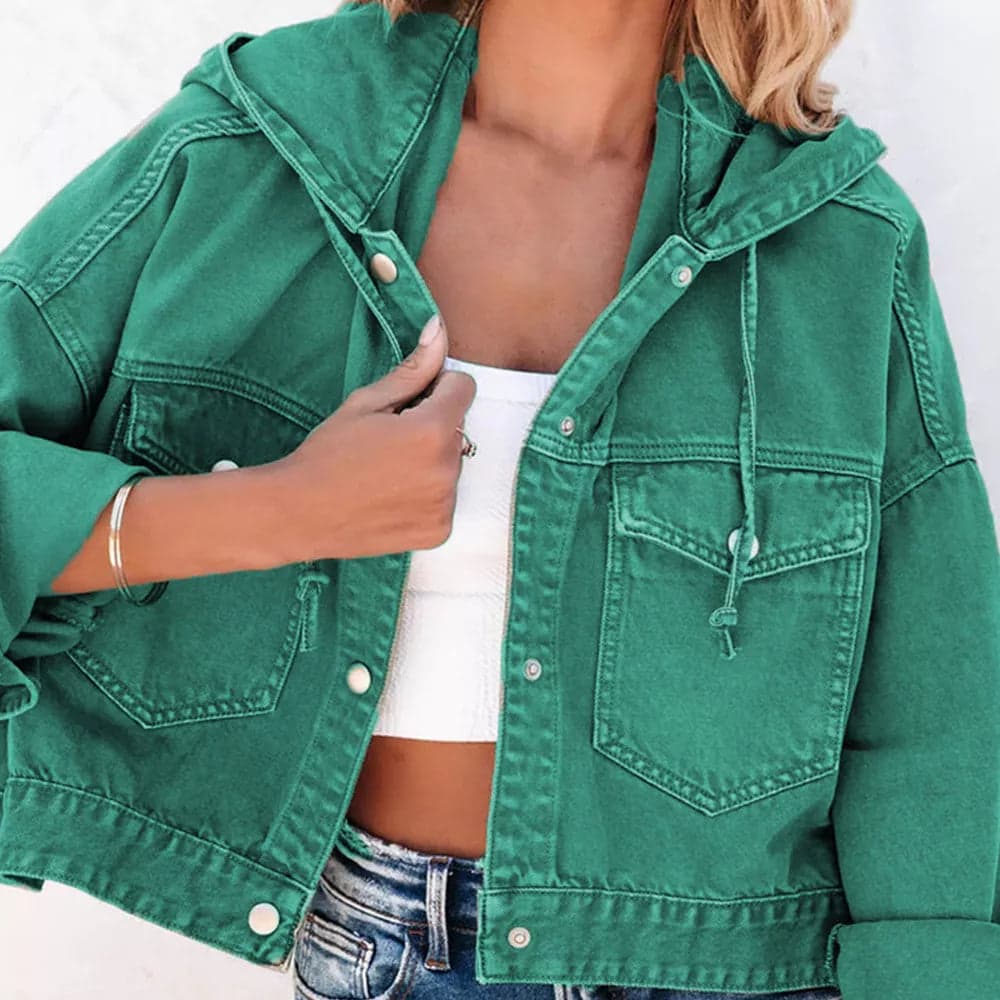 Hooded Dropped Shoulder Denim Jacket - Camel / S - Thumbnail 3