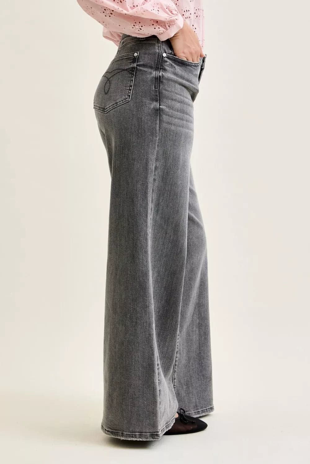 Judy Blue Mid Rise Palazzo Split Back Yoke - GRY / 7(28) - Thumbnail 3