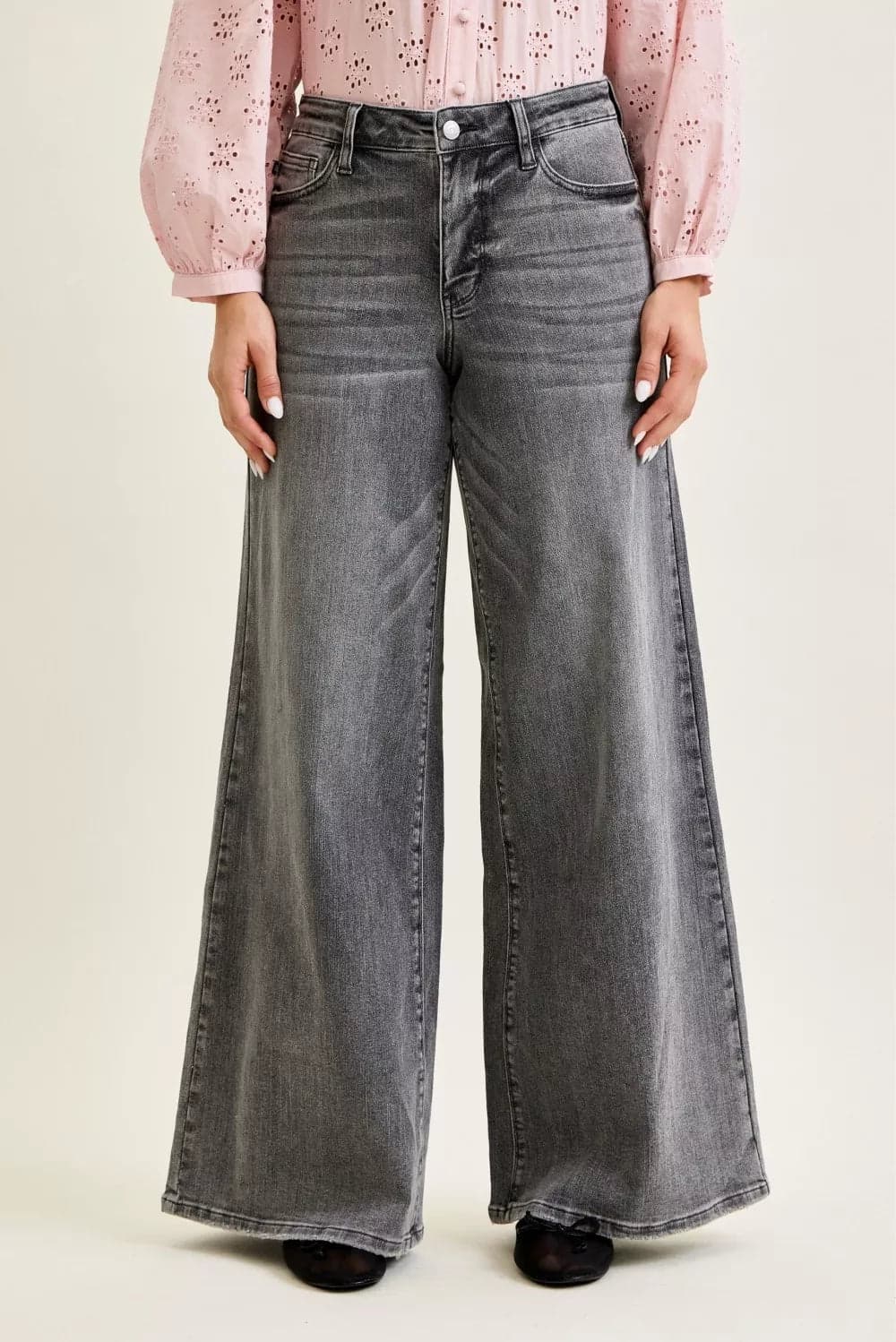 Judy Blue Mid Rise Palazzo Split Back Yoke - GRY / 1(25)