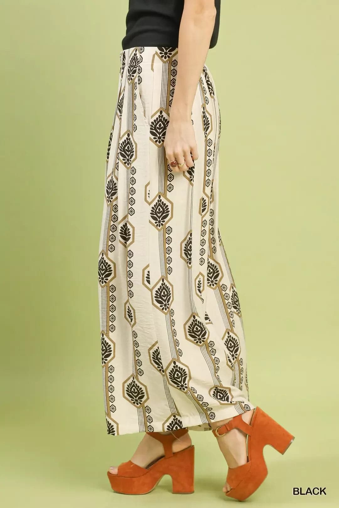 Umgee Geometric Boho Print Wide Leg Pants - BLACK / M - Thumbnail 2