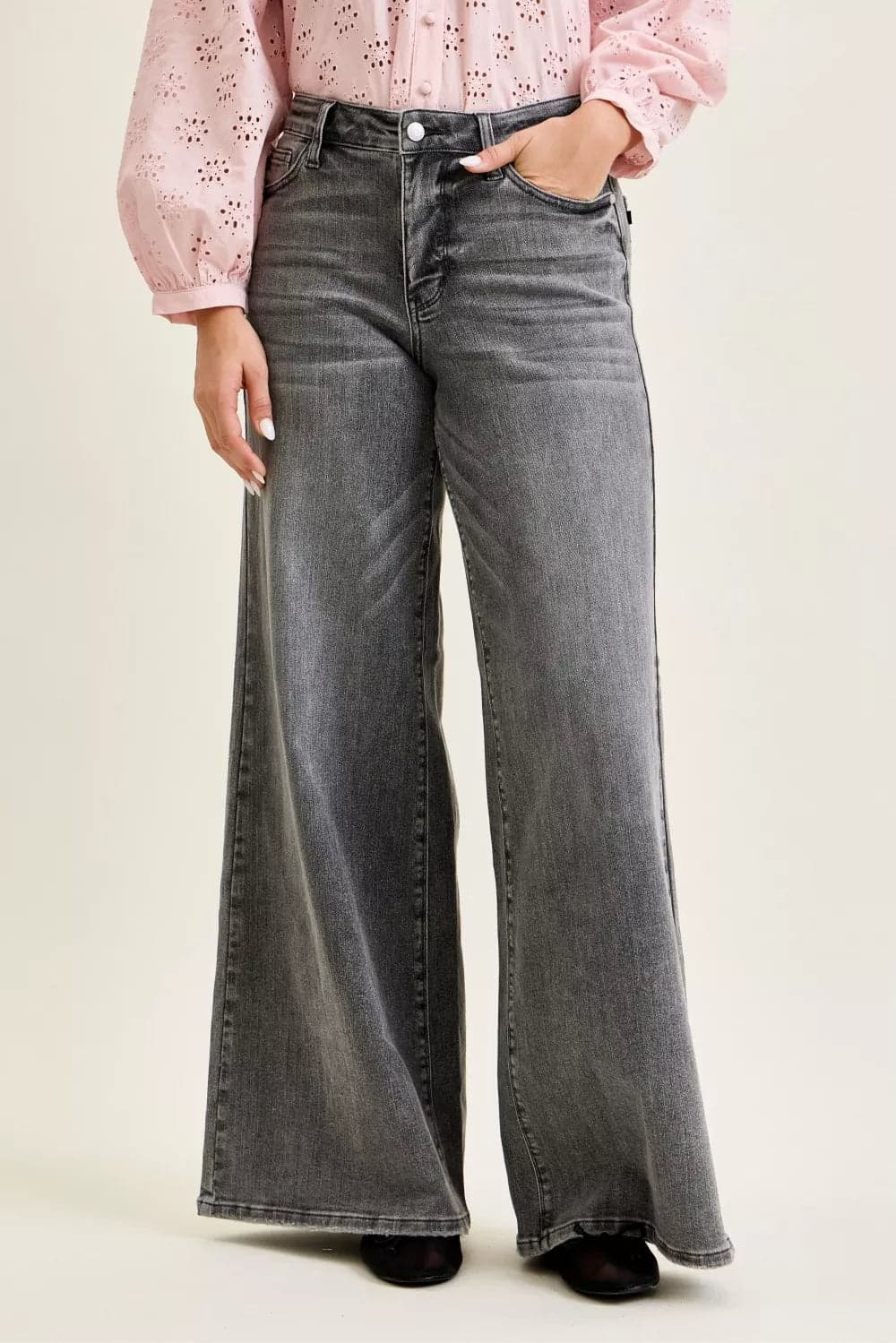 Judy Blue Mid Rise Palazzo Split Back Yoke - GRY / 13(31) - Thumbnail 2