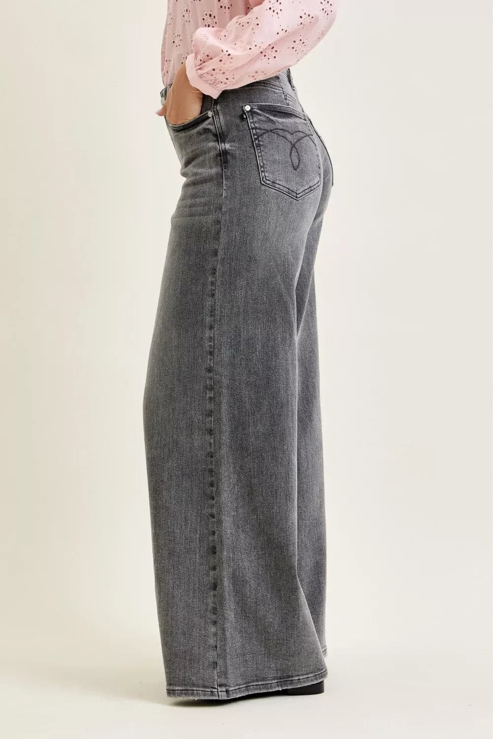 Judy Blue Mid Rise Palazzo Split Back Yoke - GRY / 3(26) - Thumbnail 4