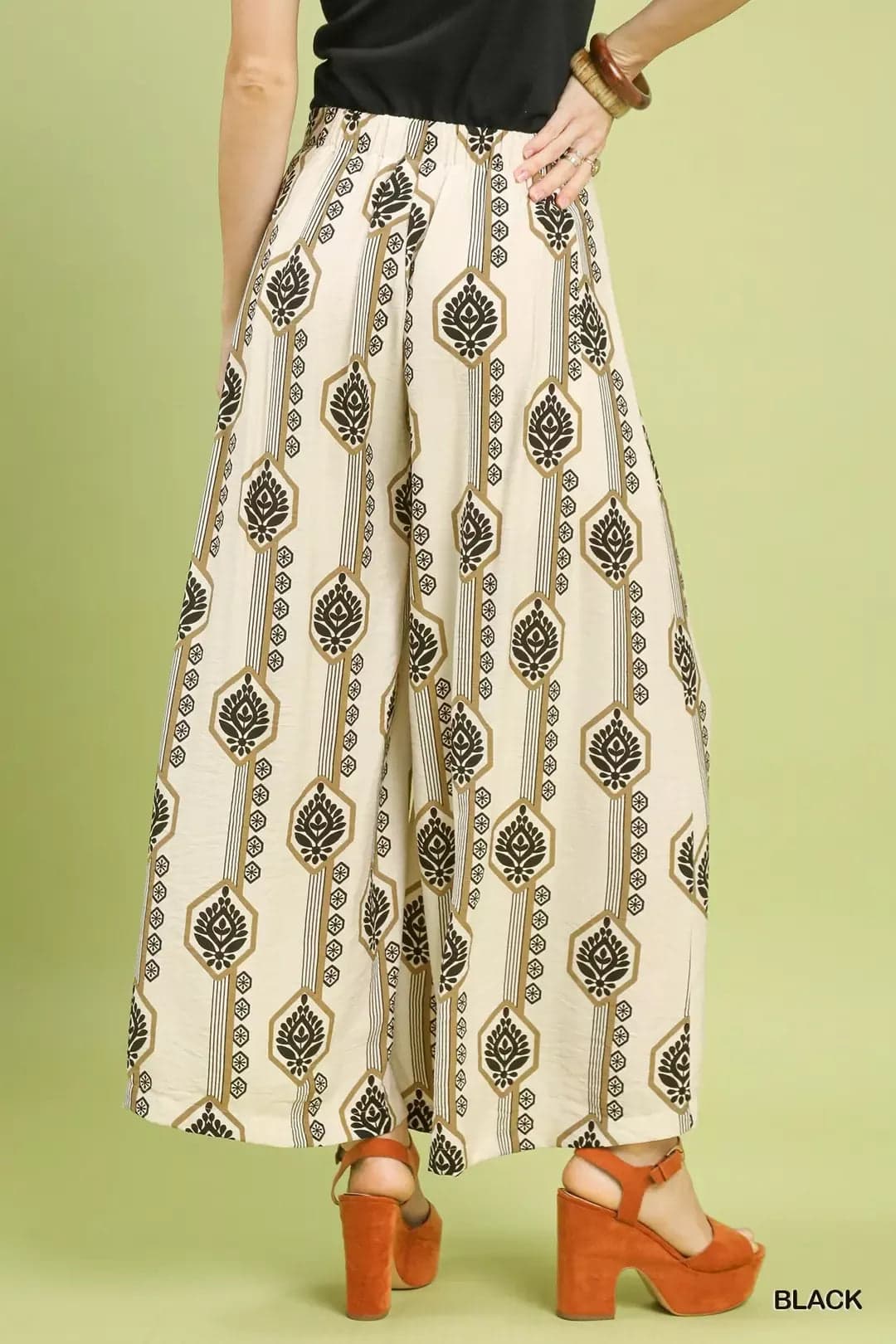 Umgee Geometric Boho Print Wide Leg Pants - BLACK / L - Thumbnail 3