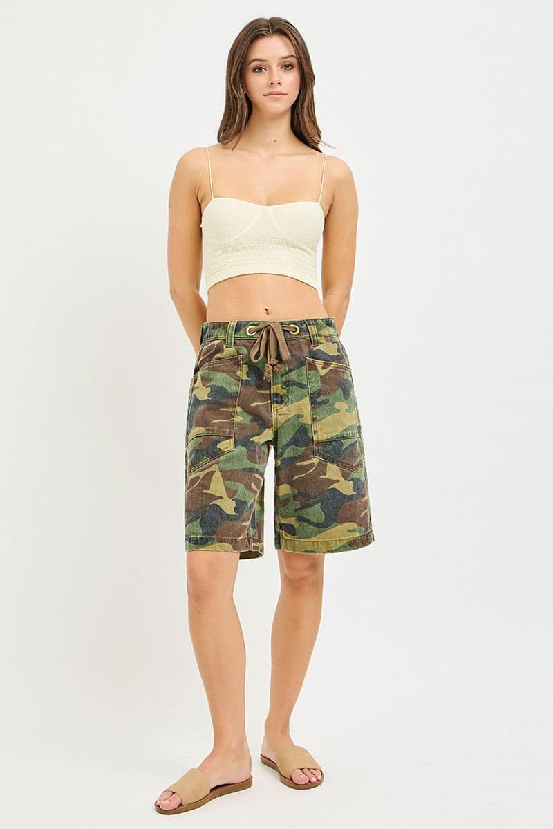 RISEN Camo Print Slouchy Jorts with Eyelet Drawstring - CAMO / S - Thumbnail 7