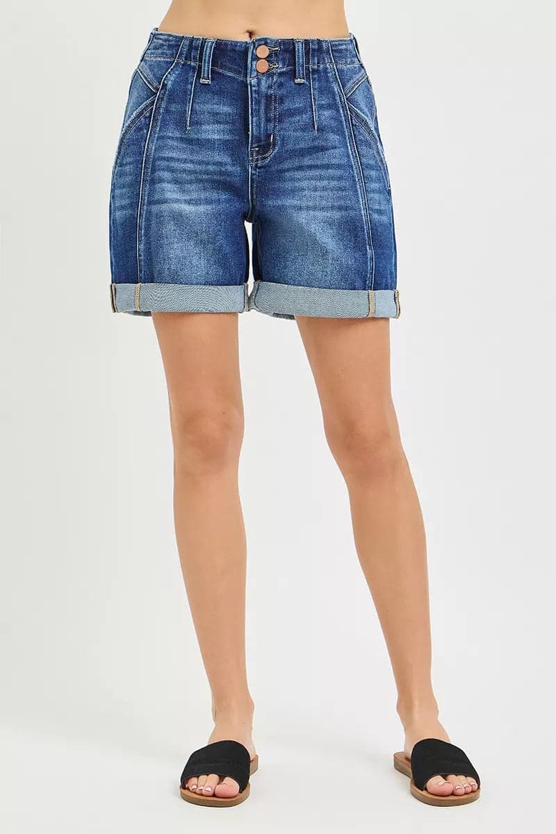 RISEN High Rise Seamed Roll Up Shorts - DARK / XL - Thumbnail 6