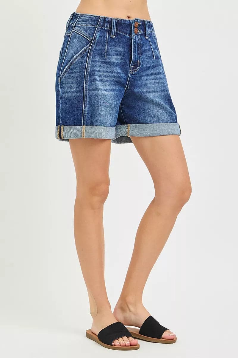 RISEN High Rise Seamed Roll Up Shorts - DARK / S - Thumbnail 3
