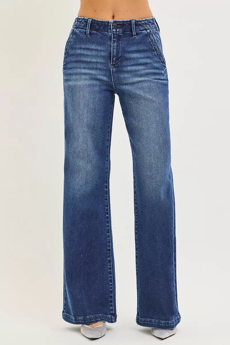 RISEN High Rise Wide Leg Slanted Pocket Jeans - DARK / 7 - Thumbnail 3