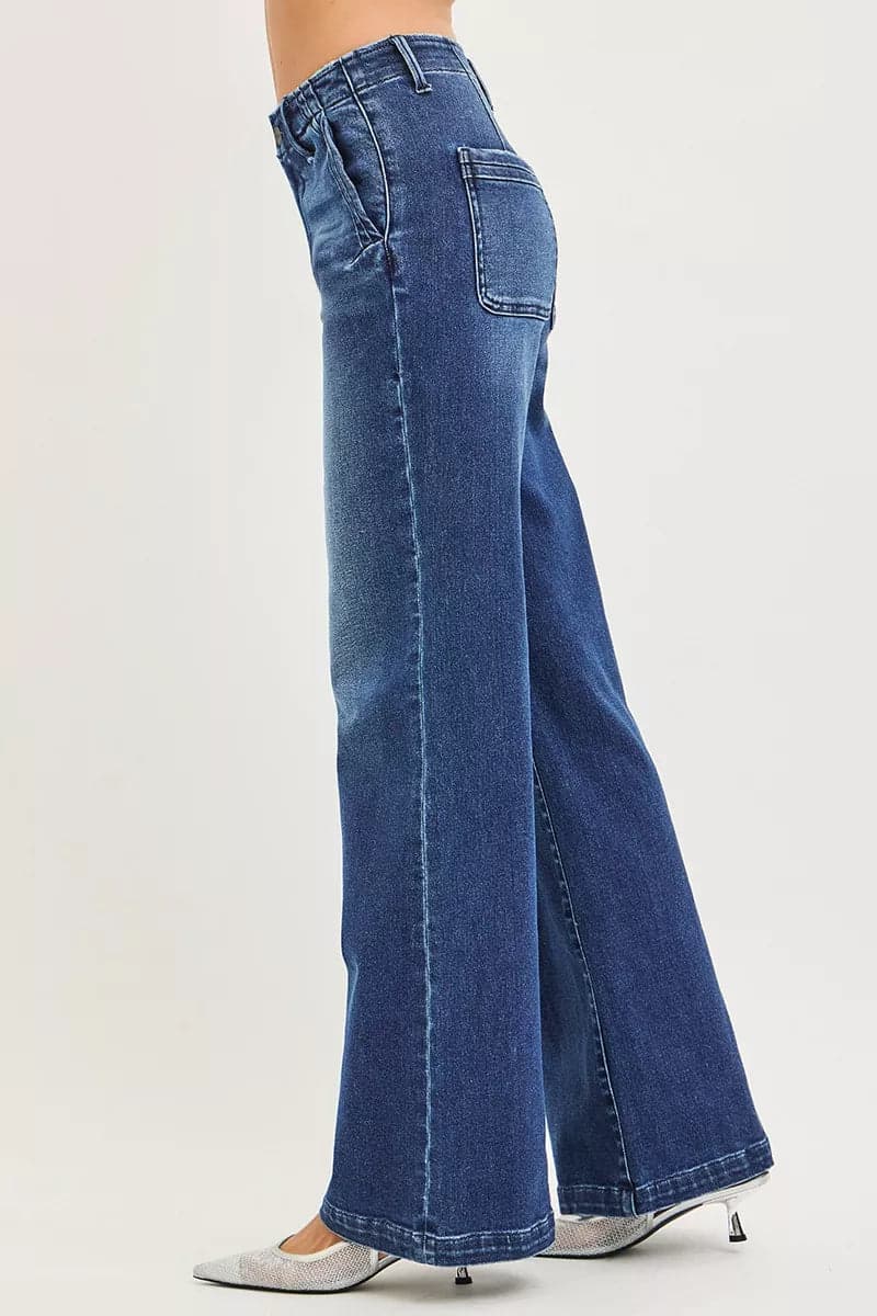 RISEN High Rise Wide Leg Slanted Pocket Jeans - DARK / 7 - Thumbnail 4