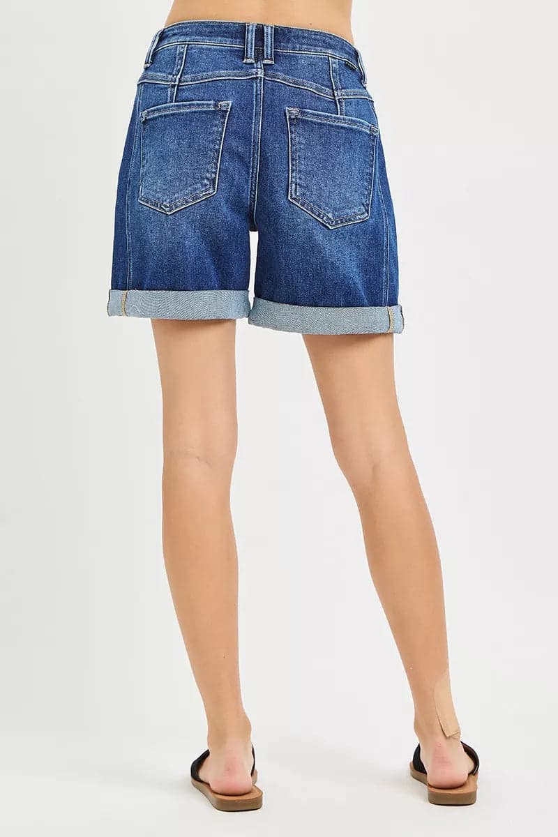 RISEN High Rise Seamed Roll Up Shorts - DARK / M - Thumbnail 2