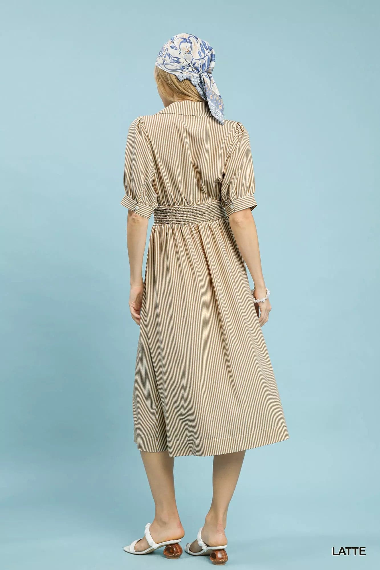 Umgee Striped Midi Dress with Front Zipper - LATTE / L - Thumbnail 3