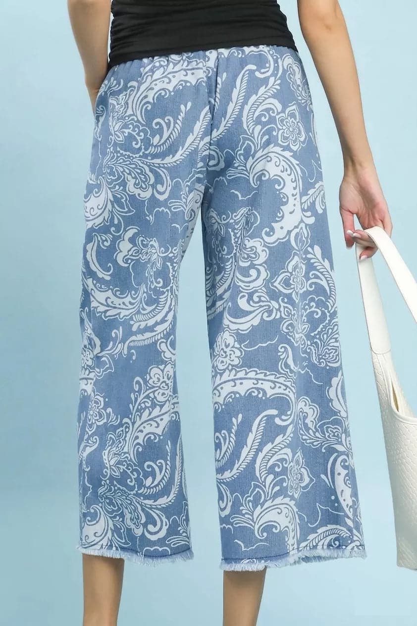 Umgee Stone Wash Wide Leg Crop Pants - LT. DENIM / L - Thumbnail 3