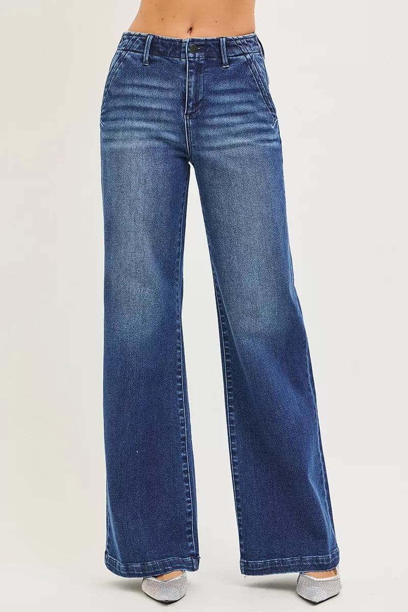 RISEN High Rise Wide Leg Slanted Pocket Jeans - DARK / 13 - Thumbnail 2