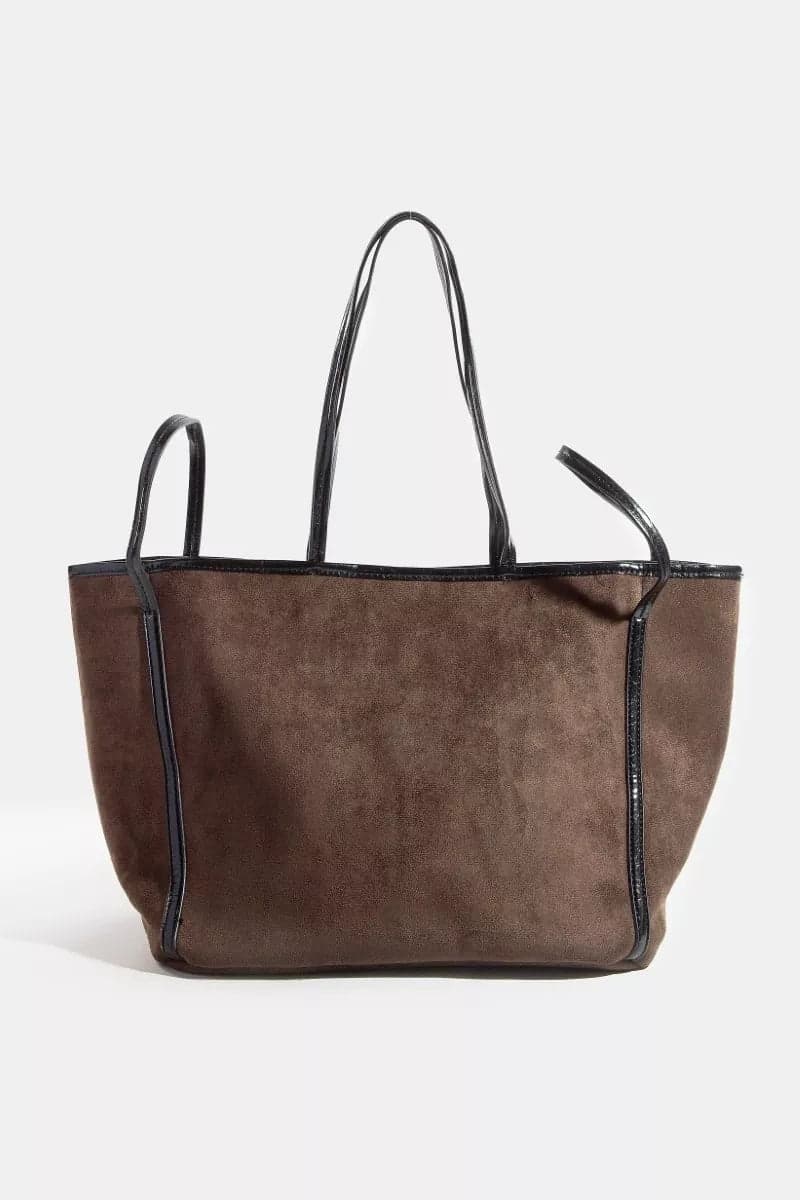 Fame Suede Tote Faux Leather Trim Shoulder Strap - BK / one size - Thumbnail 9
