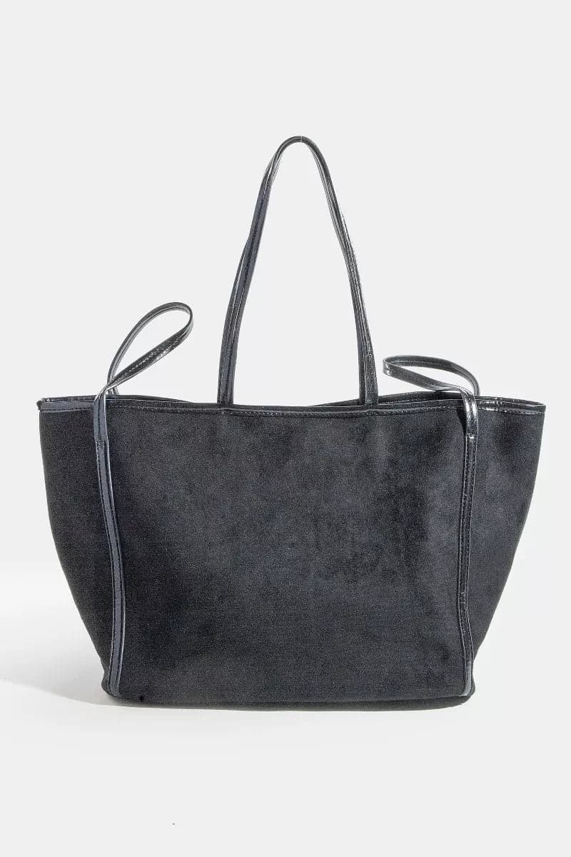 Fame Suede Tote Faux Leather Trim Shoulder Strap - BK / one size - Thumbnail 8