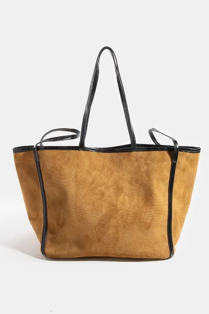 Fame Suede Tote Faux Leather Trim Shoulder Strap - DBR / one size