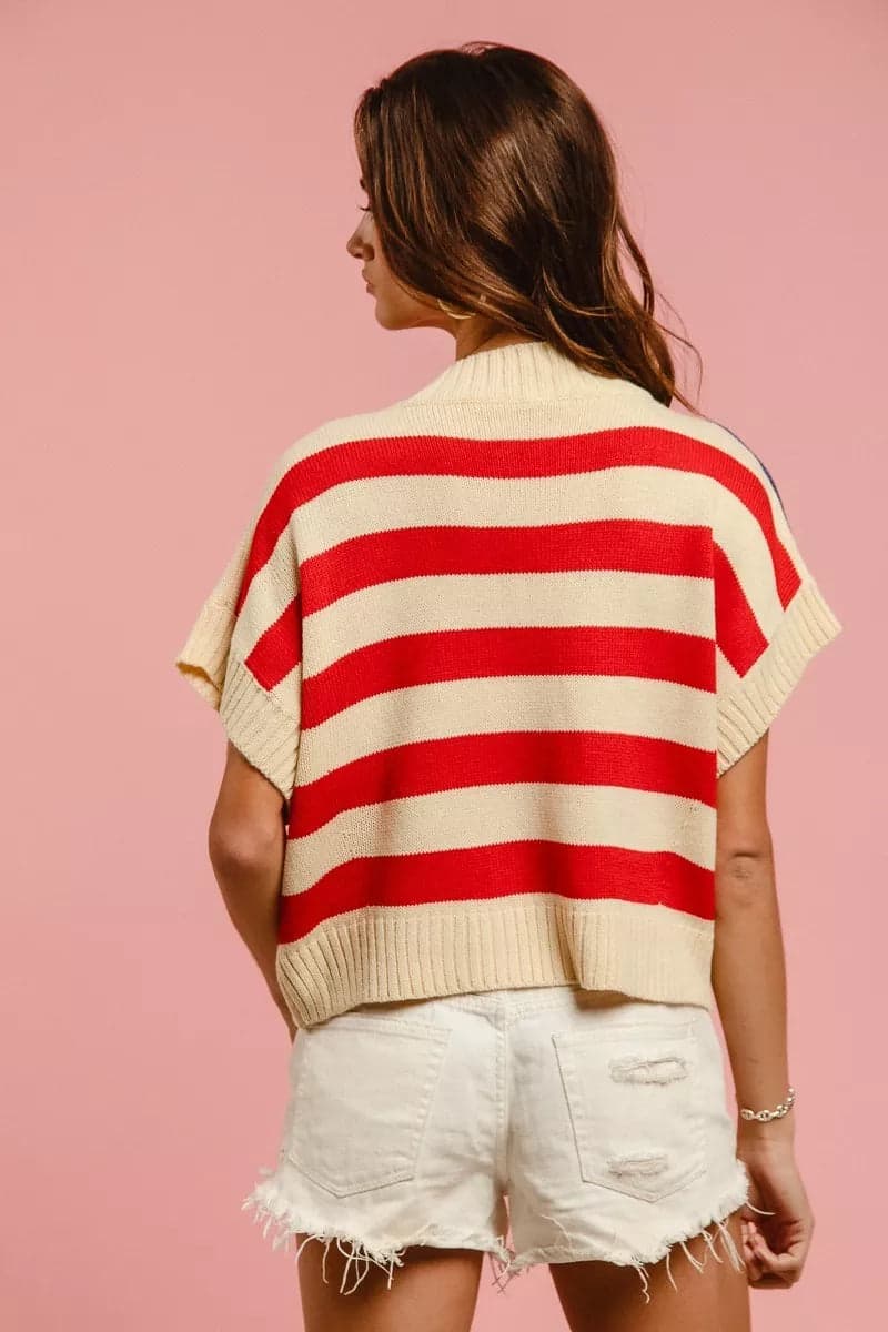 BiBi Star Patches American Flag Sleeveless Sweater - Vivid Red / XL - Thumbnail 6