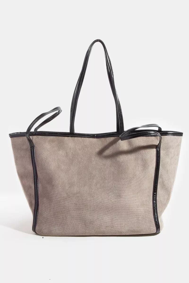 Fame Suede Tote Faux Leather Trim Shoulder Strap - LBR / one size - Thumbnail 10