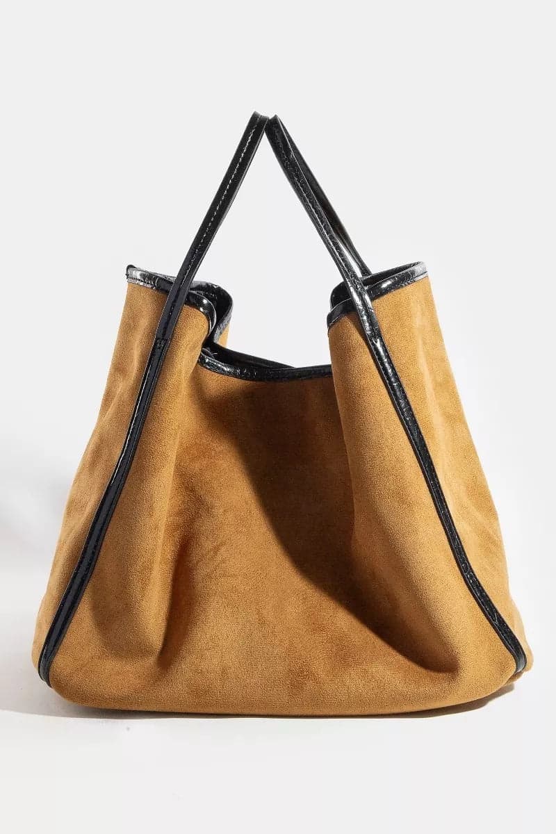 Fame Suede Tote Faux Leather Trim Shoulder Strap - BK / one size - Thumbnail 3