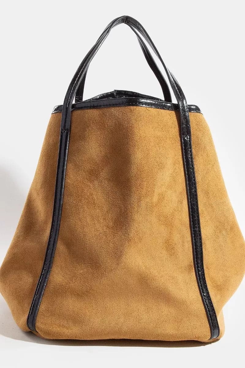 Fame Suede Tote Faux Leather Trim Shoulder Strap - KA / one size - Thumbnail 2