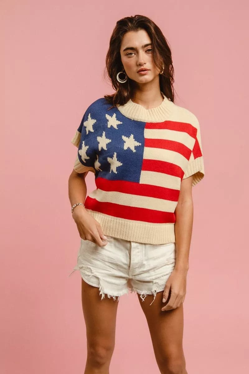 BiBi Star Patches American Flag Sleeveless Sweater - Vivid Red / S - Thumbnail 7