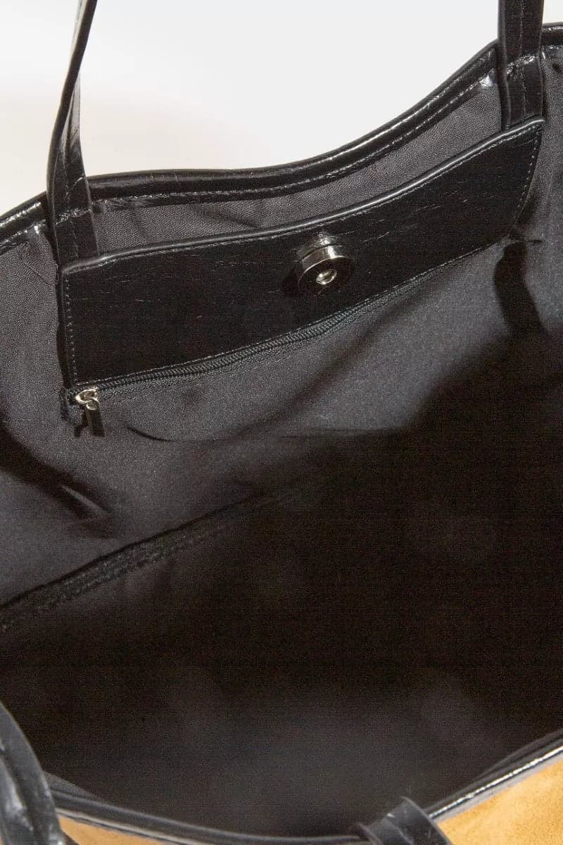 Fame Suede Tote Faux Leather Trim Shoulder Strap - DBR / one size - Thumbnail 5