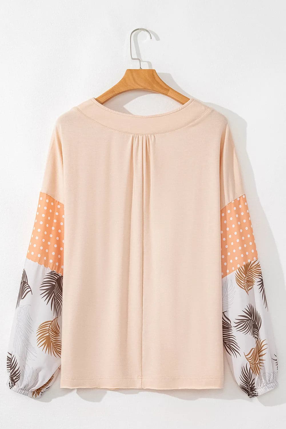 Printed V-Neck Long Sleeve Blouse - Dust Storm / L - Thumbnail 4