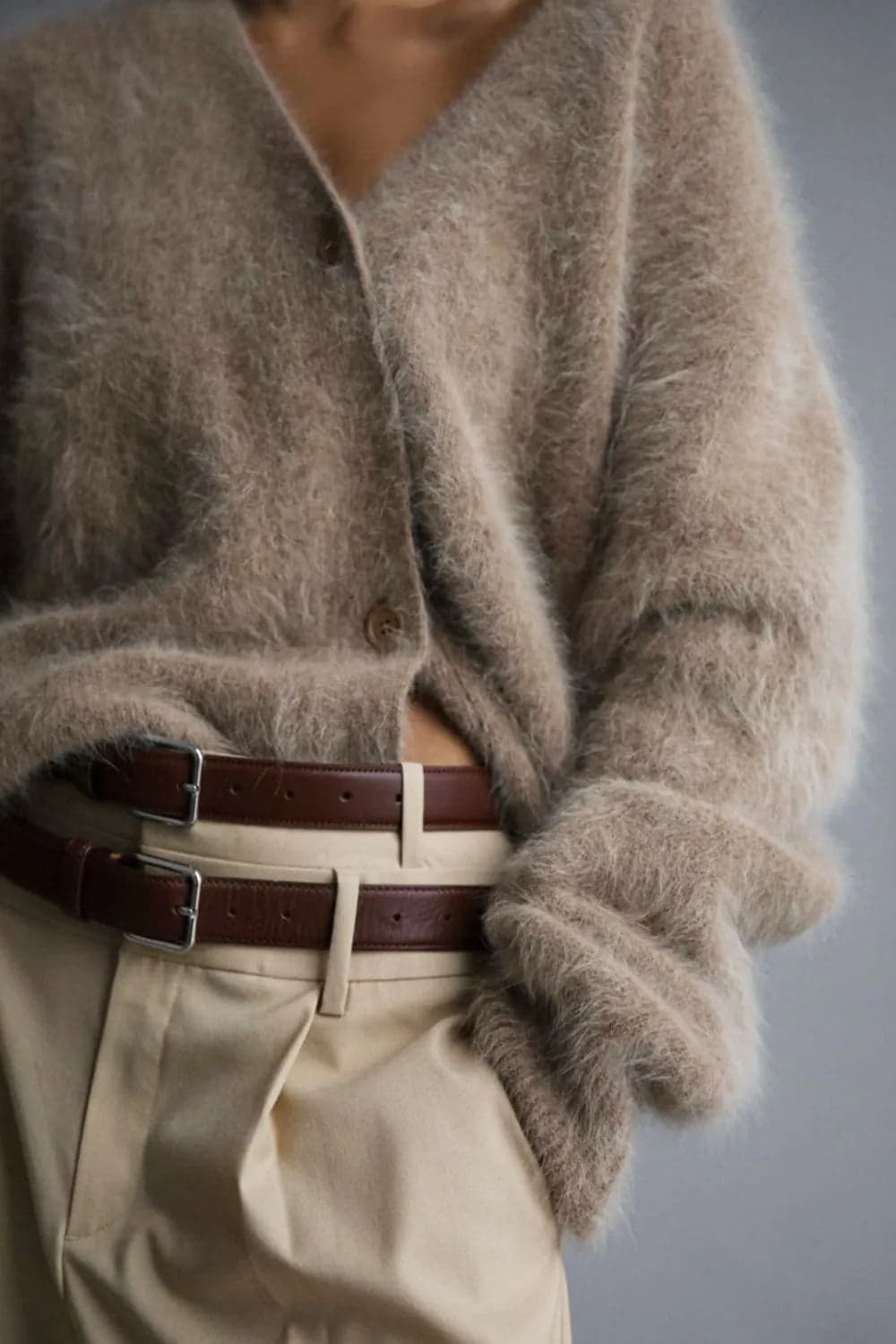 Fuzzy Button Down Long Sleeve Cardigan - Blush Pink / L - Thumbnail 2