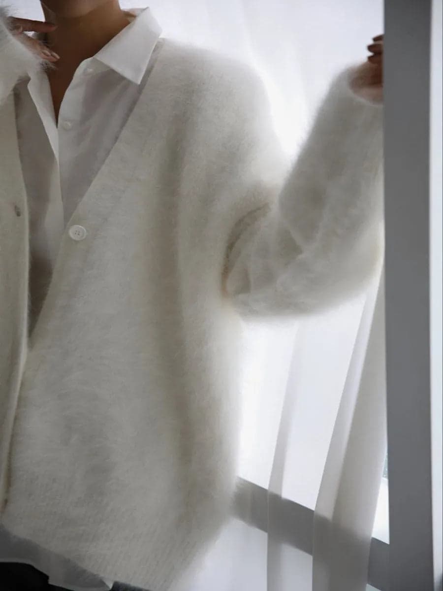 Fuzzy Button Down Long Sleeve Cardigan - Dark Gray / M - Thumbnail 12