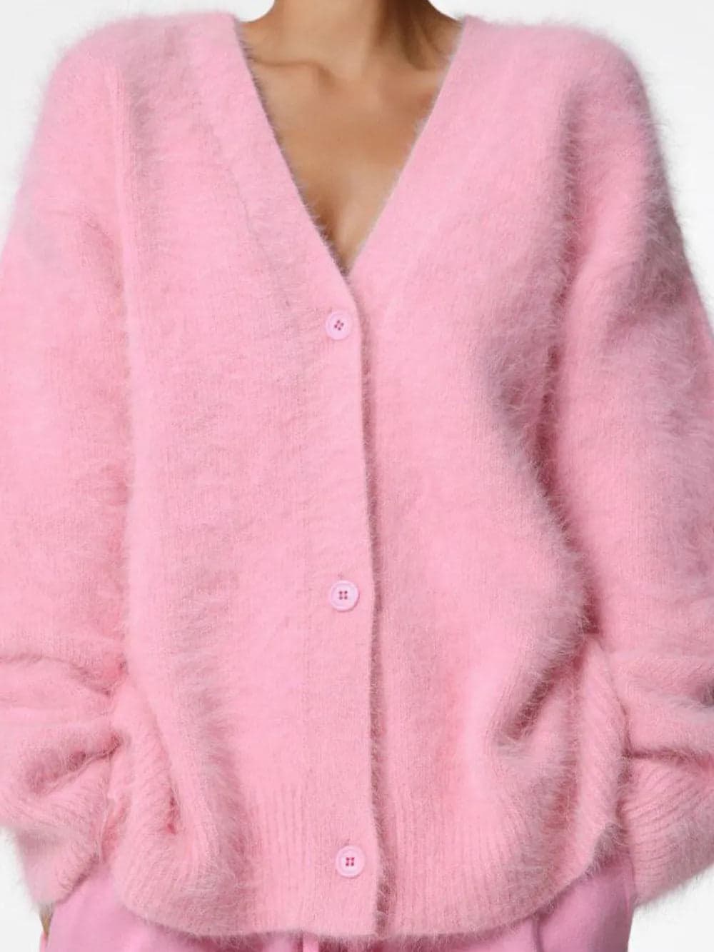 Fuzzy Button Down Long Sleeve Cardigan - Blush Pink / S - Thumbnail 8