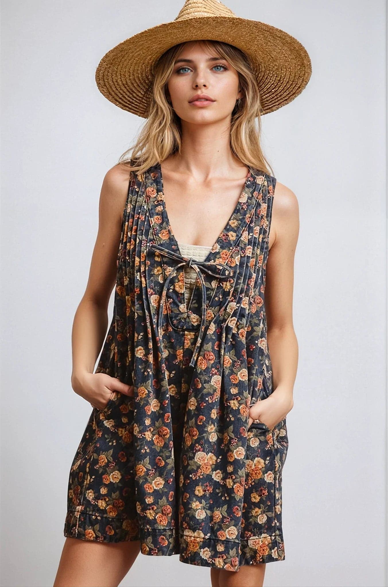 Vintage Bloom Denim Romper - XL