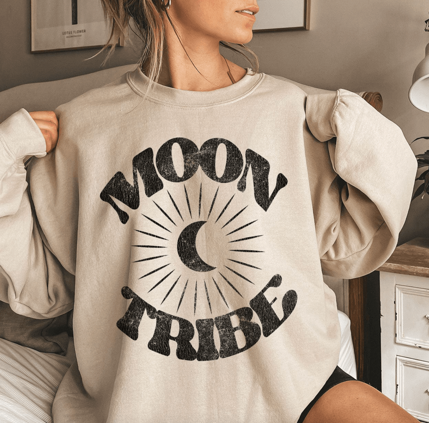 Lunar Essence Fleece Crew – Moon Tribe Graphic Sweatshirt - XXLarge