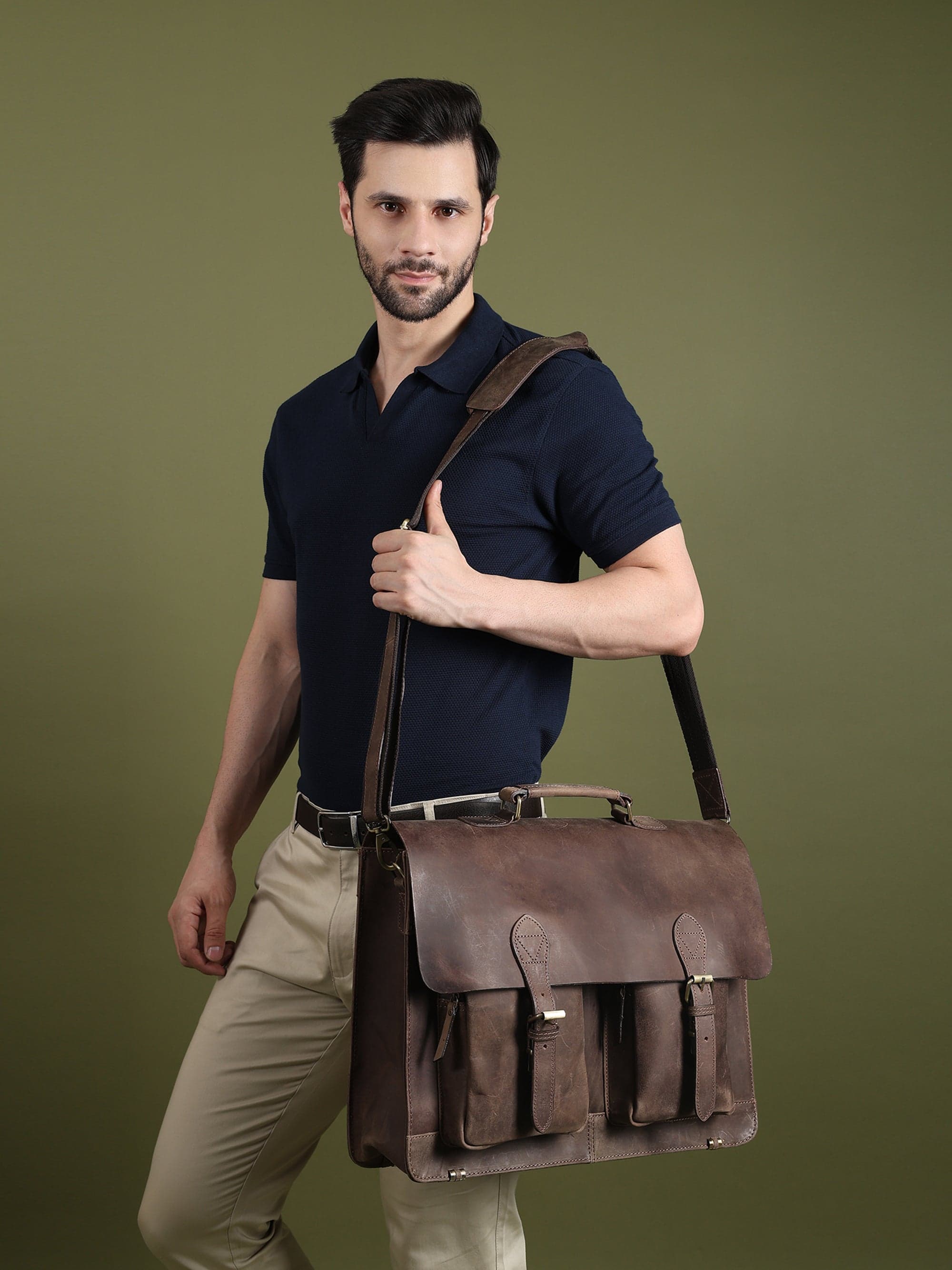 Buffalo Leather Messenger Bag - 18 Inch - Thumbnail 7