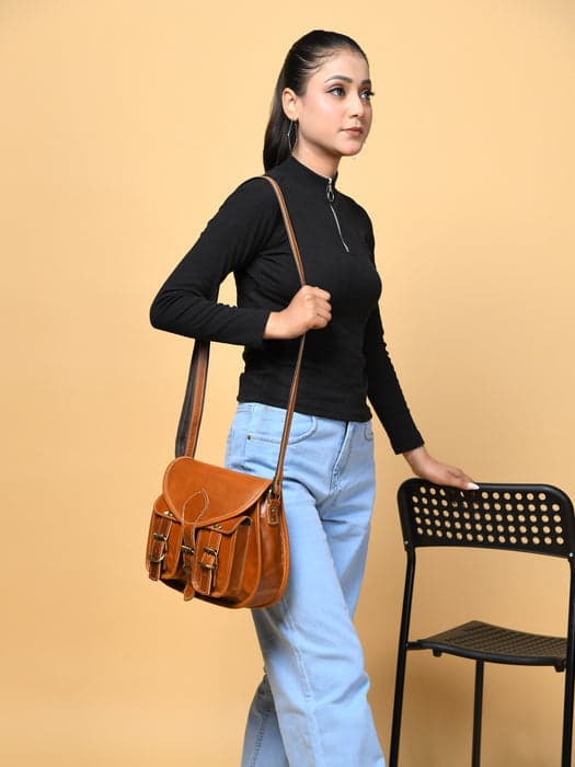 2-Pocket Leather Sling For Women - Thumbnail 4