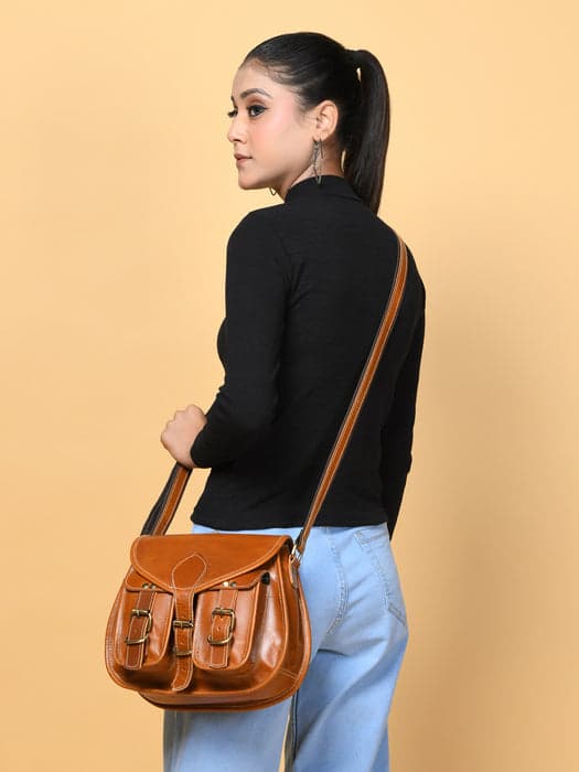 2-Pocket Leather Sling For Women - Thumbnail 3