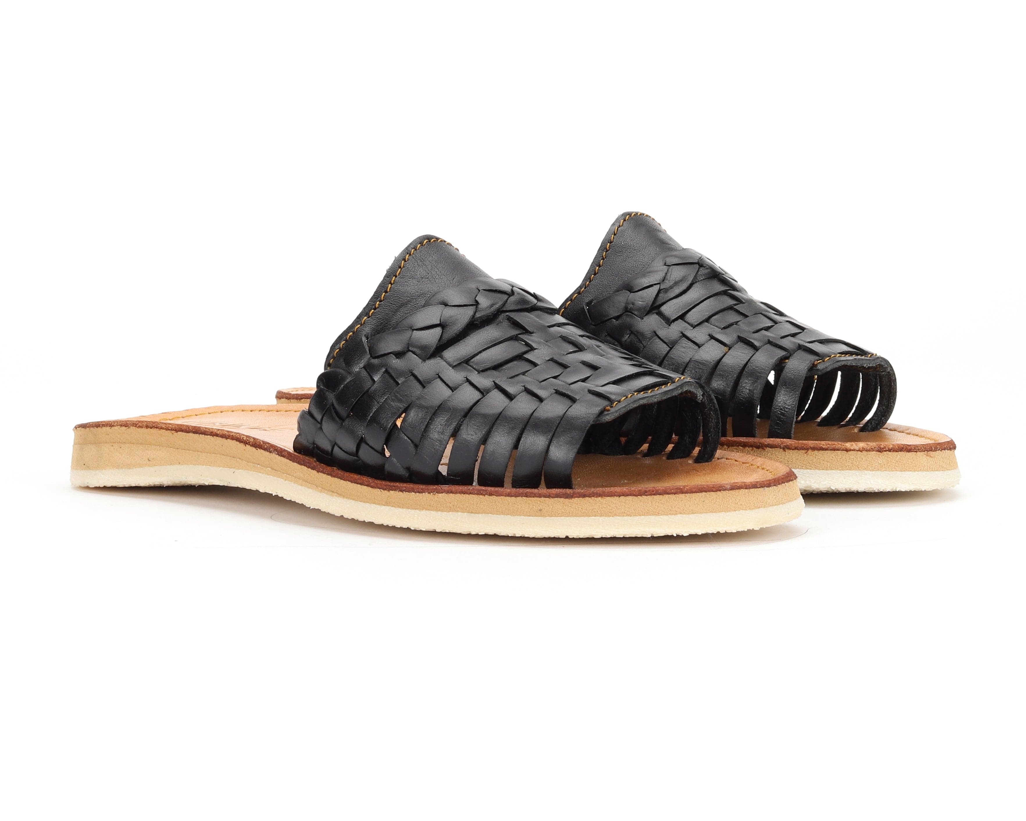Huarache Peep-Toe Slides Black - 6