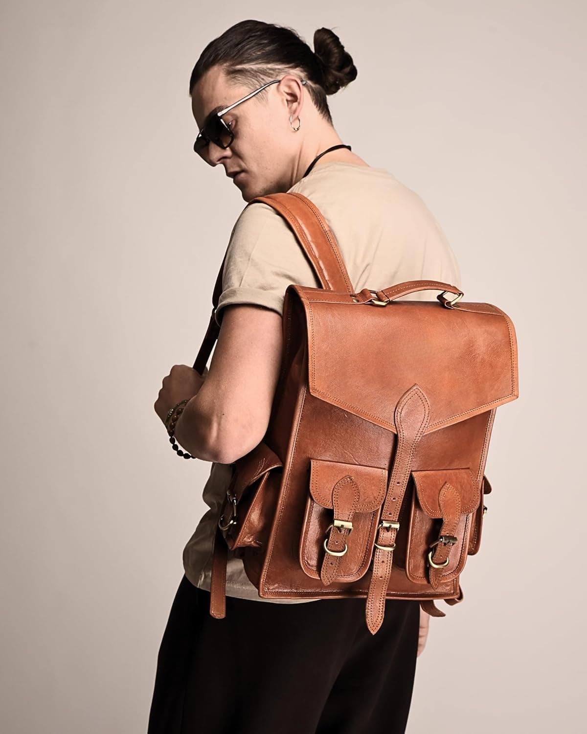 Vintage Leather Backpack Rucksack - Thumbnail 4