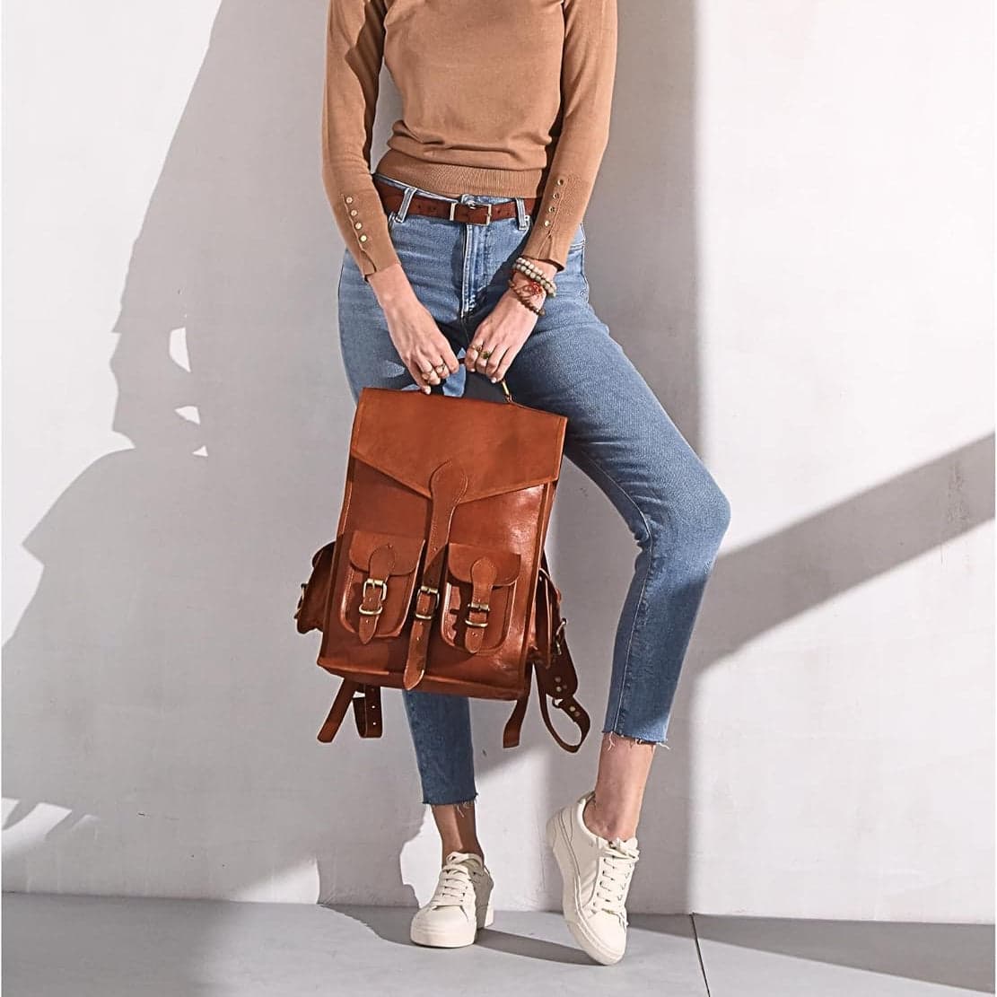Vintage Leather Backpack Rucksack - Thumbnail 6
