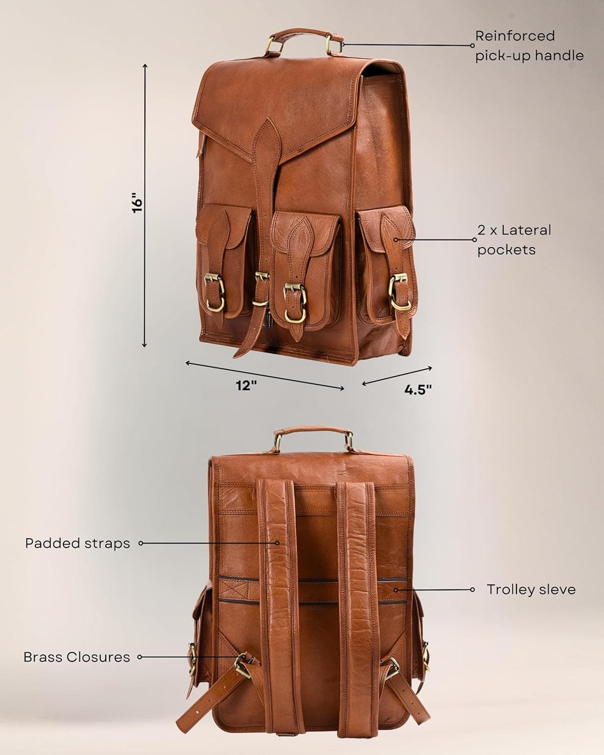 Vintage Leather Backpack Rucksack - Thumbnail 9
