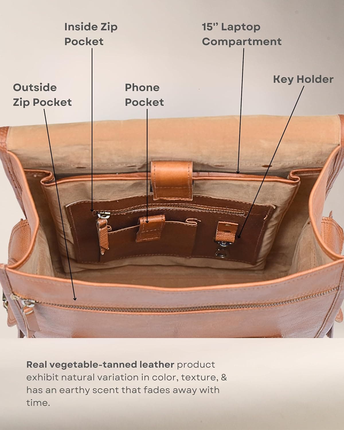 Vintage Leather Backpack Rucksack - Thumbnail 7