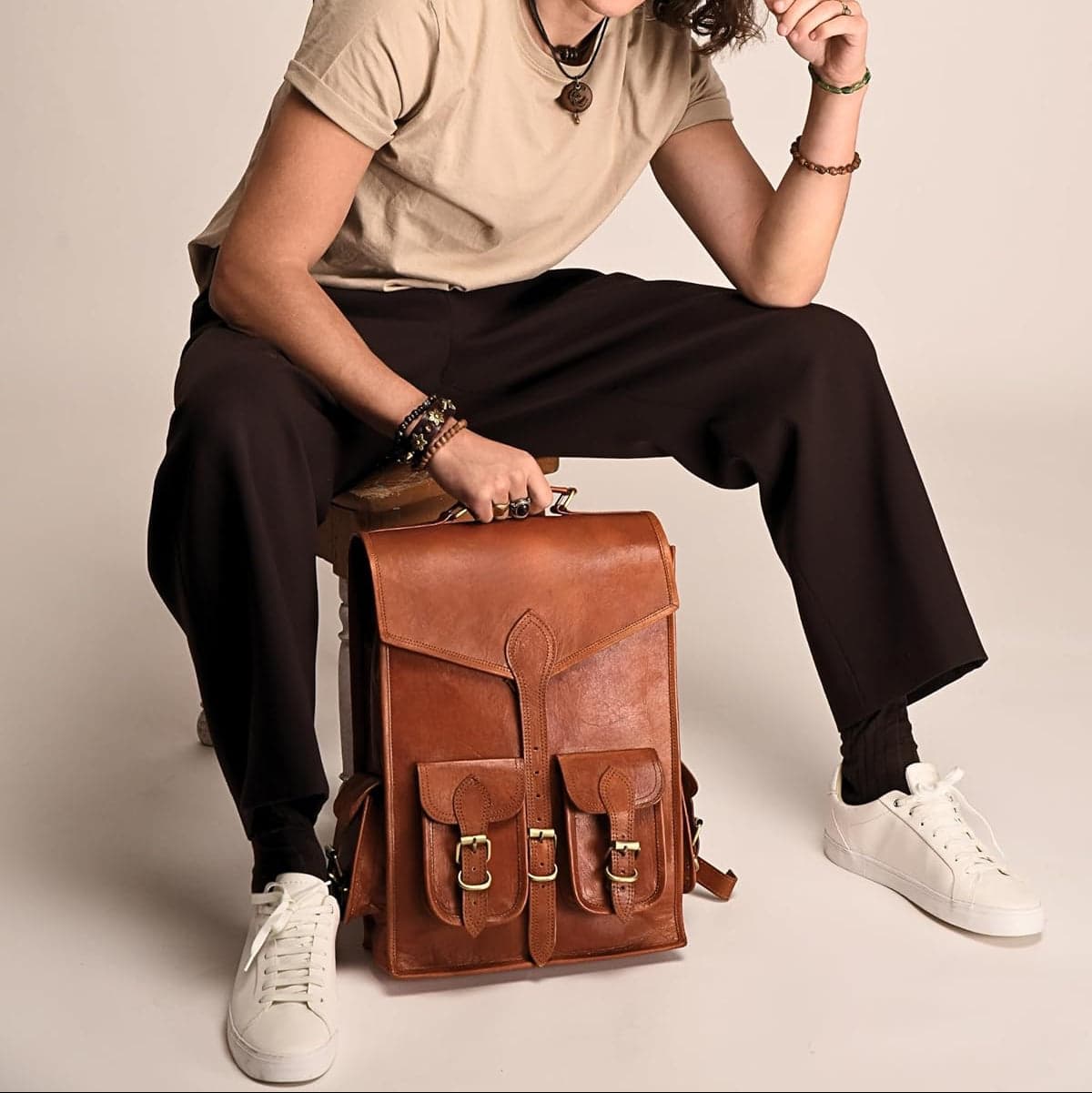 Vintage Leather Backpack Rucksack - Thumbnail 3