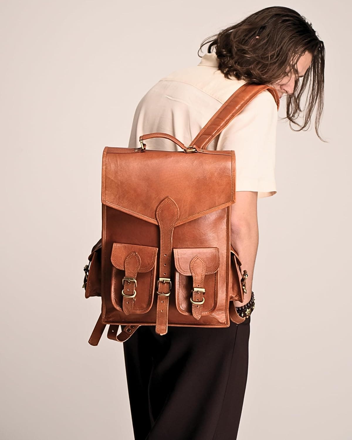 Vintage Leather Backpack Rucksack - Thumbnail 5