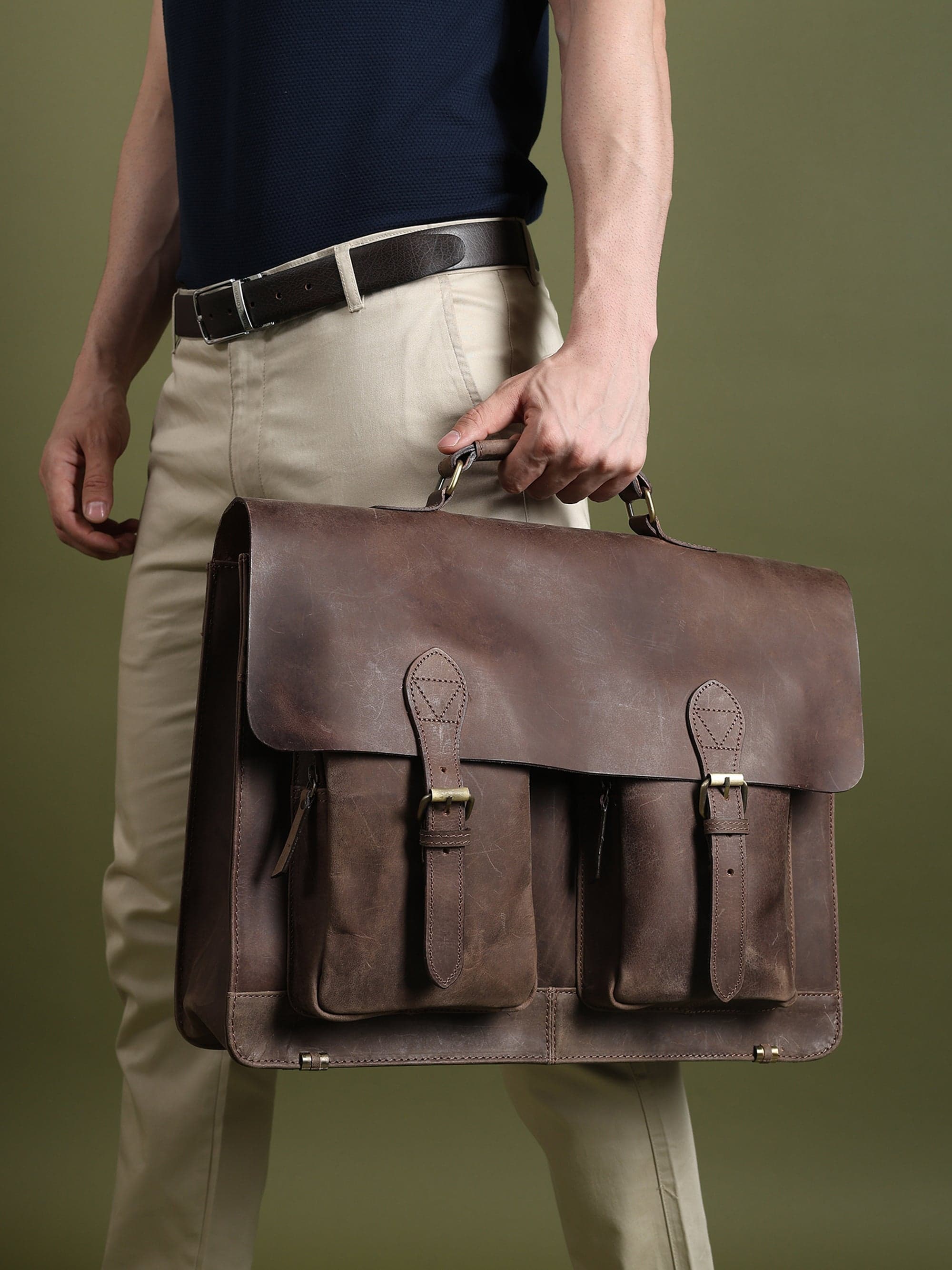 Buffalo Leather Messenger Bag - 16 Inch - Thumbnail 2