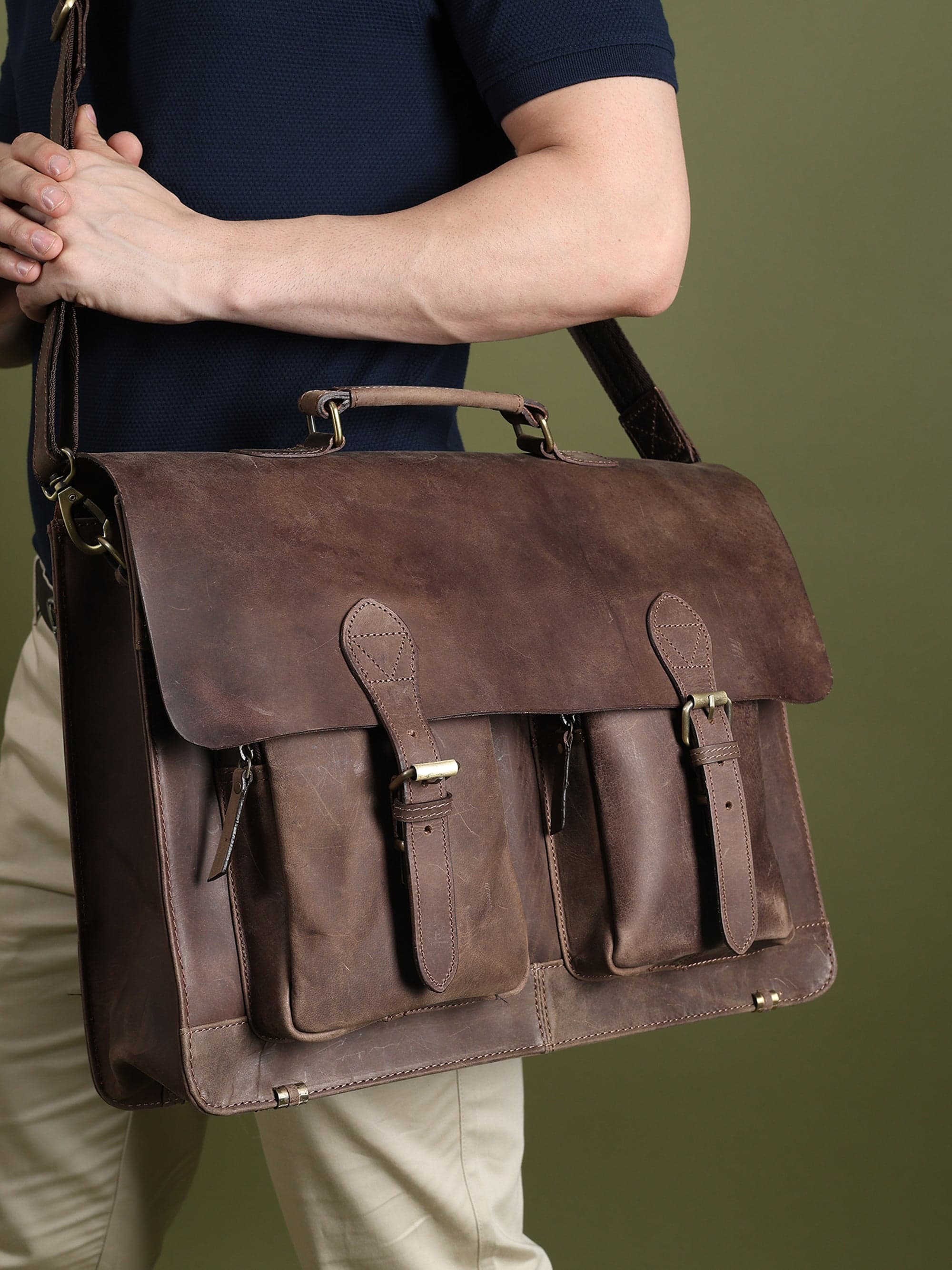 Buffalo Leather Messenger Bag - 18 Inch - Thumbnail 4