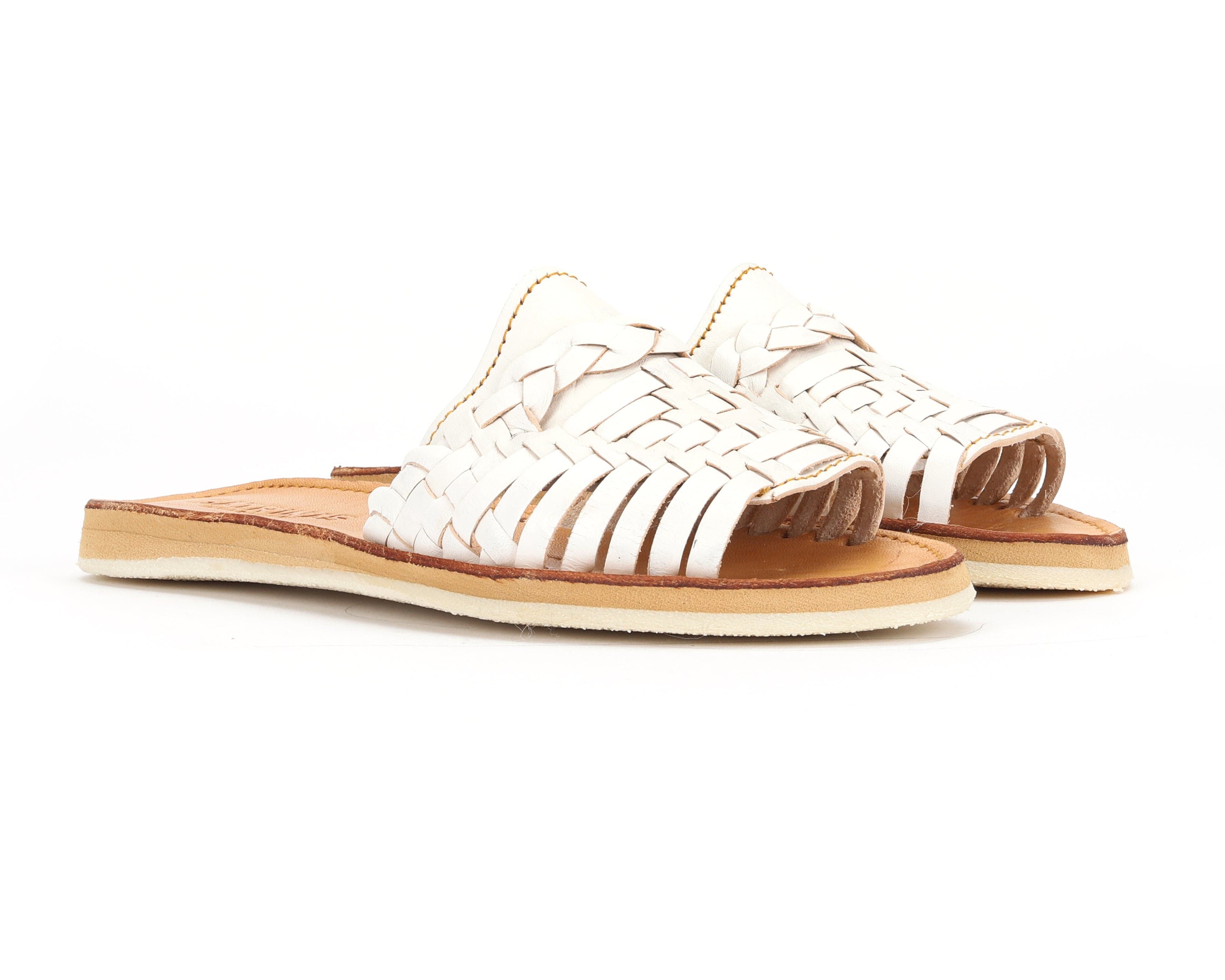 Huarache Peep-Toe Slides White - 10