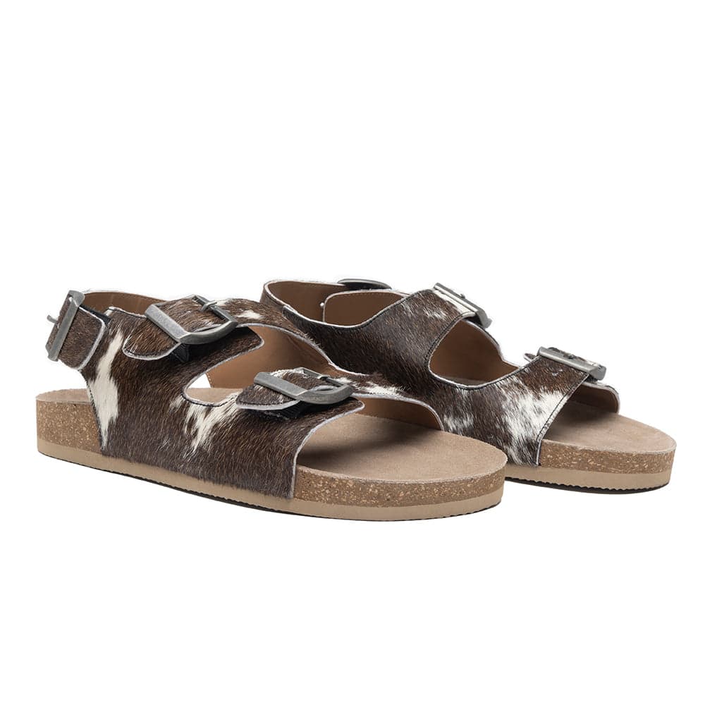 Mountain Path Leather Sandals In Dark & Light Hair-On Hide - 11